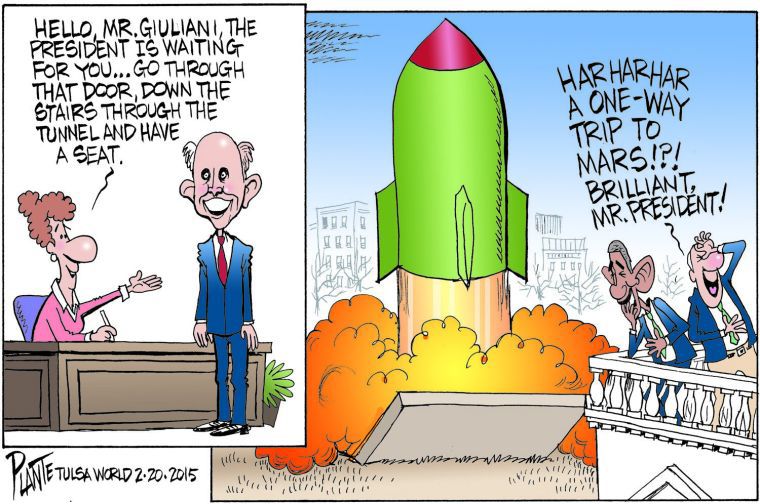 Bruce Plante Cartoon: Rudy Giuliani and President Barack Obama